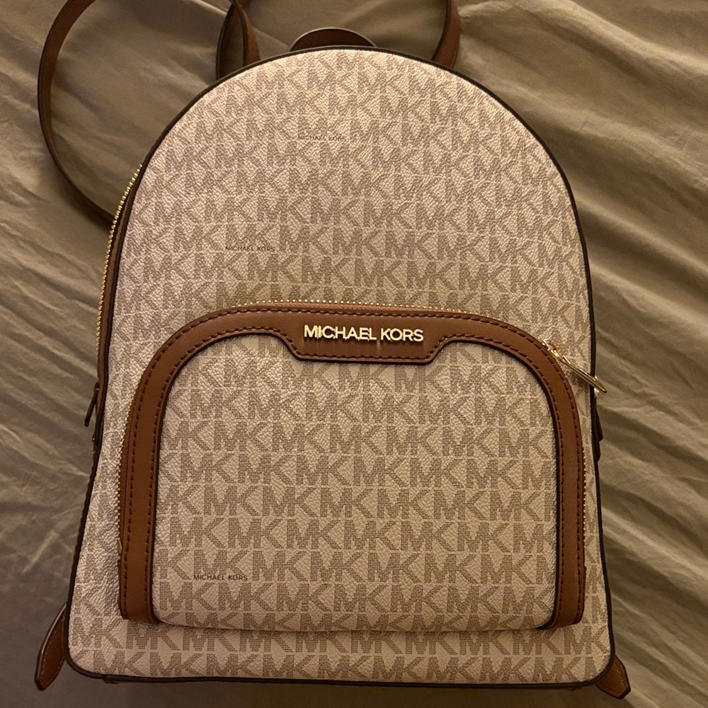 Michael Kors Tan and Brown Signature Backpack